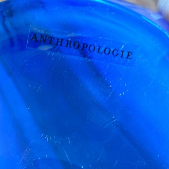 NEW Anthropologie Blue Swirl Glass Blown Asymmetrical Vase - Picture 8 of 9